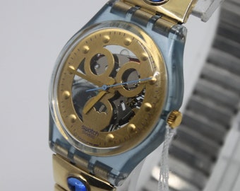 1992 Vintage Gents Swatch 'Gold Smile'  GN123/124, NEAR MINT condition, working 100% with the original strap