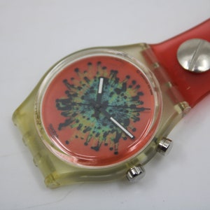 Porte-clés Swatch unique et vintage, GK902, 1997, Anemone , fabriqué à partir de montre Swatch pour homme recyclée, qui ne fonctionne pas image 2