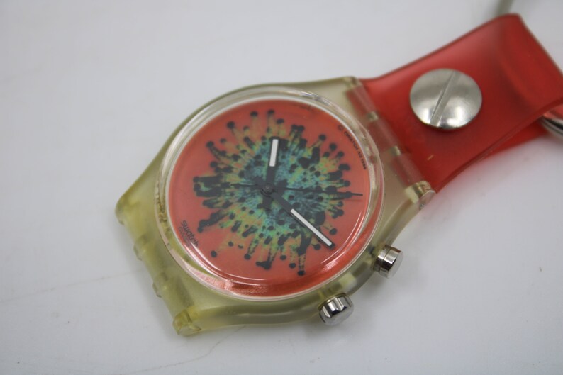 Porte-clés Swatch unique et vintage, GK902, 1997, Anemone , fabriqué à partir de montre Swatch pour homme recyclée, qui ne fonctionne pas image 2