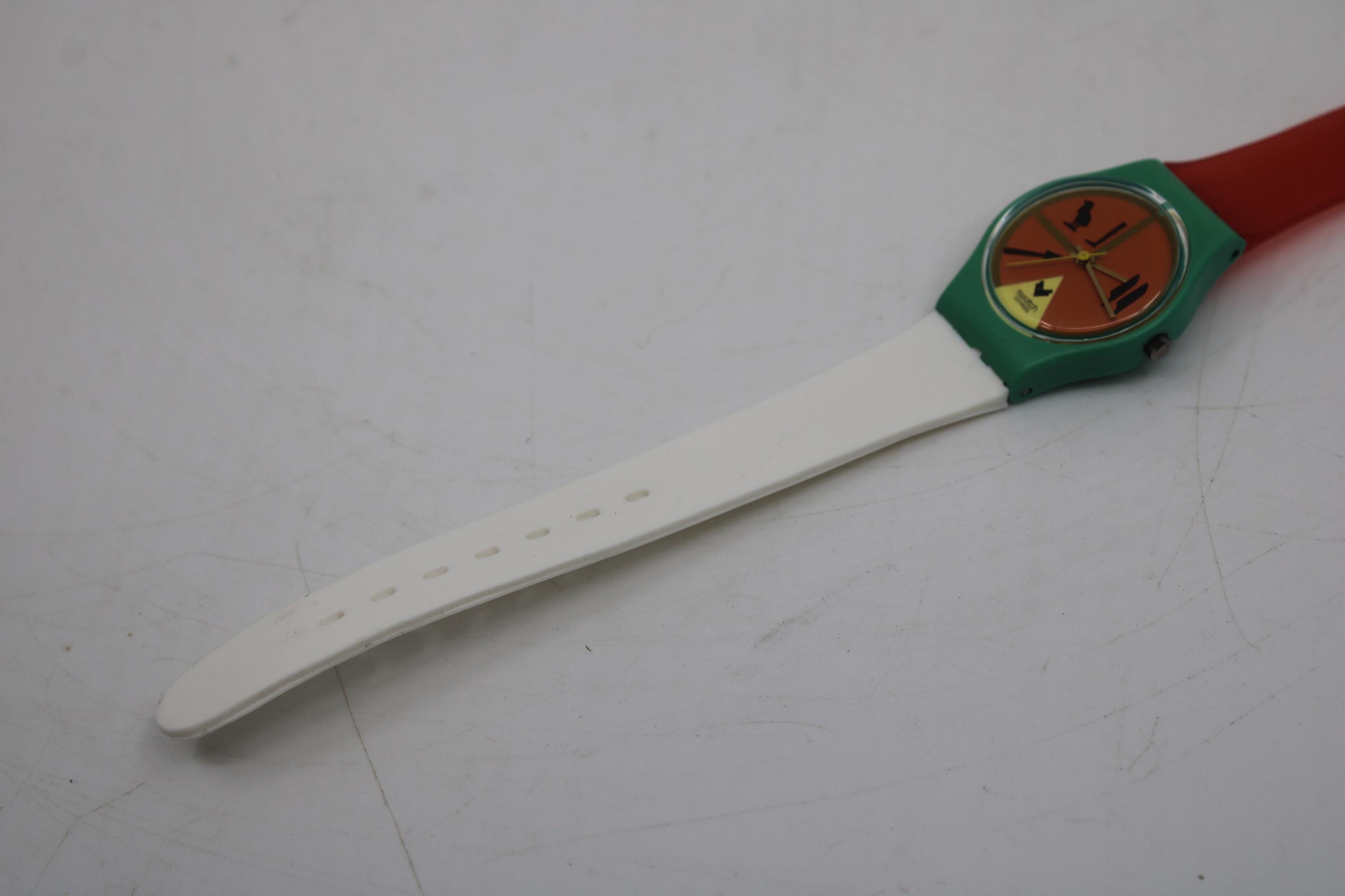 Vintage 1986 Swatch Lady HORUS LL101 Watch – Teal Case, Orange Hieroglyph Dial Swatch 1993 Watch Vintage Skin Print NEW Never Worn in Box  main image 2