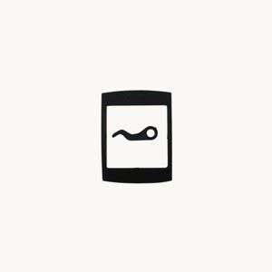 May include: A black rectangular frame with a curved, hook-like shape centered inside. The frame has a solid border with a slightly arched top and bottom edge, surrounding a white square negative space that contains the black hook icon.