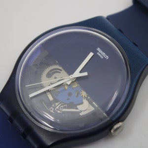 Swatch klocka 41 mm ny gentleman 'Blue Depth' SUON105 skelett genomskinliga silikonarmband, fungerar i 100% fint, begagnat skick