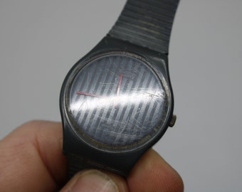 1985 Very Early, Vintage Gents Swatch 'pinstripe' GA102 Nice