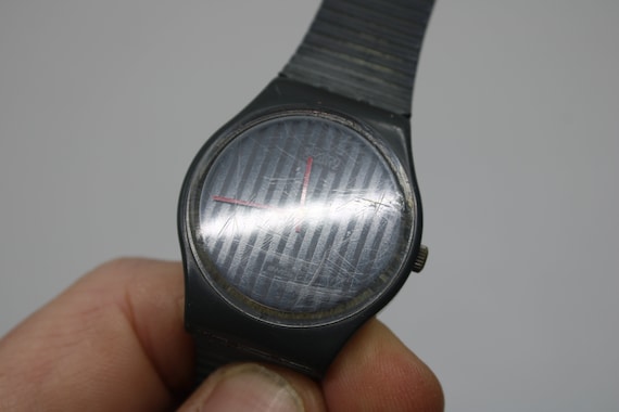 お見舞い 1985 Very Nice GA102 'pinstripe' Swatch Gents Vintage Early, 時計