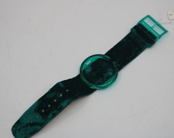 1993 UNWORN Vintage Shop dummy Pop Swatch Strap + Ring, 'Green Queen', PWK188, PopSwatch, very rare