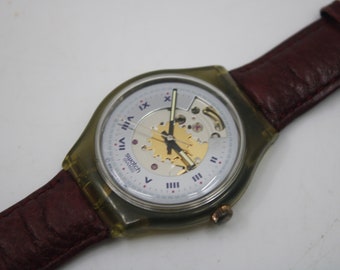 Swatch automatico SAM100 da uomo vintage "Rubin" del 1991, SENZA scatola, buono ma molto usato, con cinturino originale