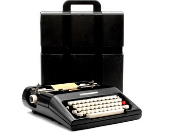 Olivetti Lettera 35 - 1980's - Repaint! Black Portable Typewriter with Case