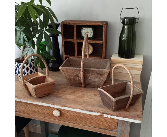 Lot de 3 Paniers Anciens Ferme, Lot Of Old Farm Baskets