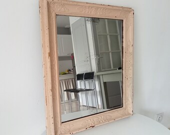 Miroir ancien XIXeme shabby en bois massif sculpté, Antique 19th century shabby mirror in carved solid wood