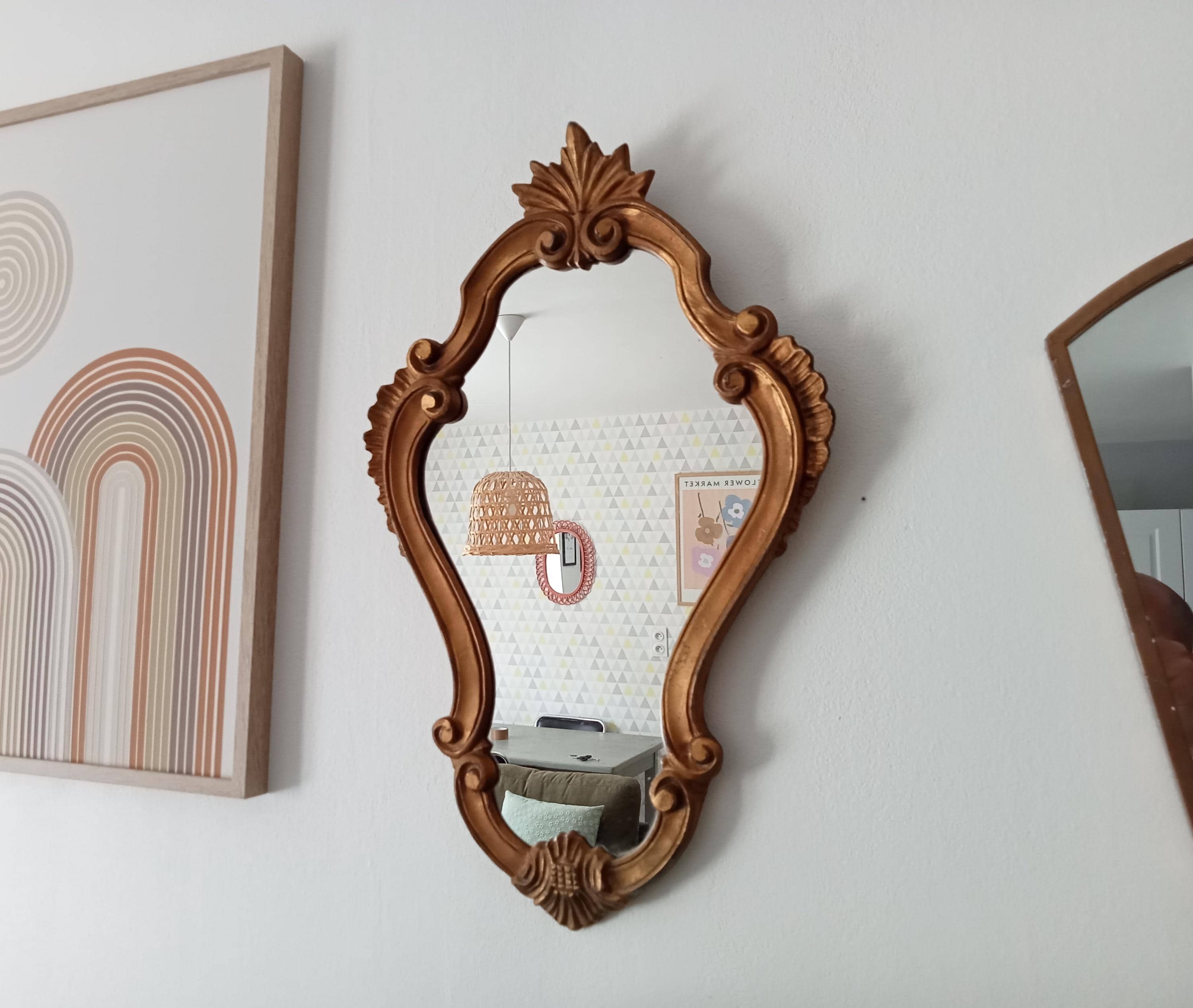 Miroir Vintage Or 20x30 Pouces - Style Baroque Arqué, Métal Orné, Neuf