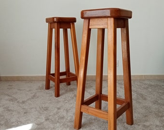 1/2 Tabouret haut tabouret de bar vintage en chêne massif années 70