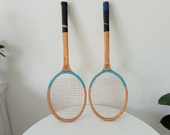 Pair of vintage wooden tennis rackets from the 70s