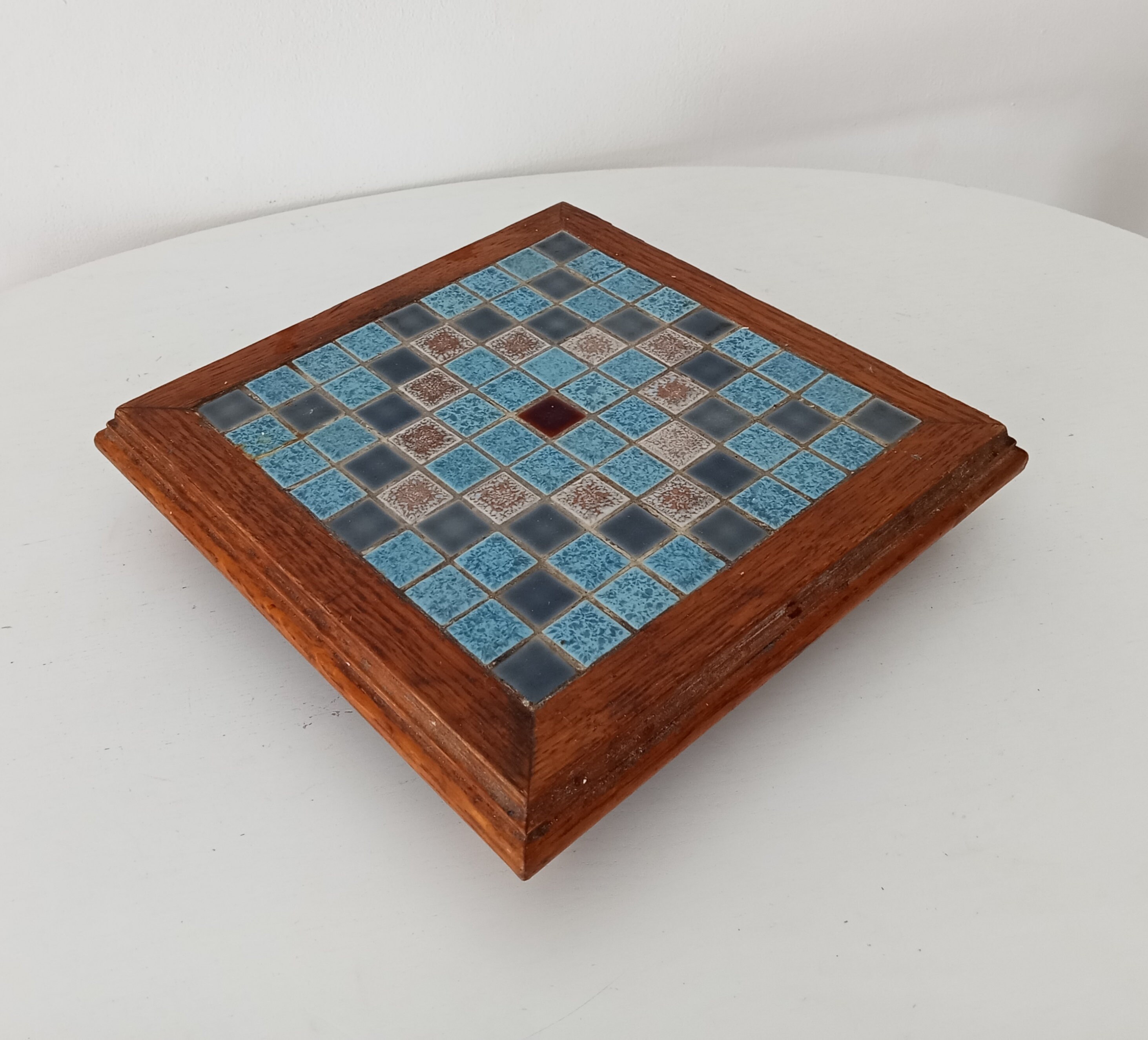 Trivette Ancienne En Bois Et Céramique – Style Art Déco, Fait Main