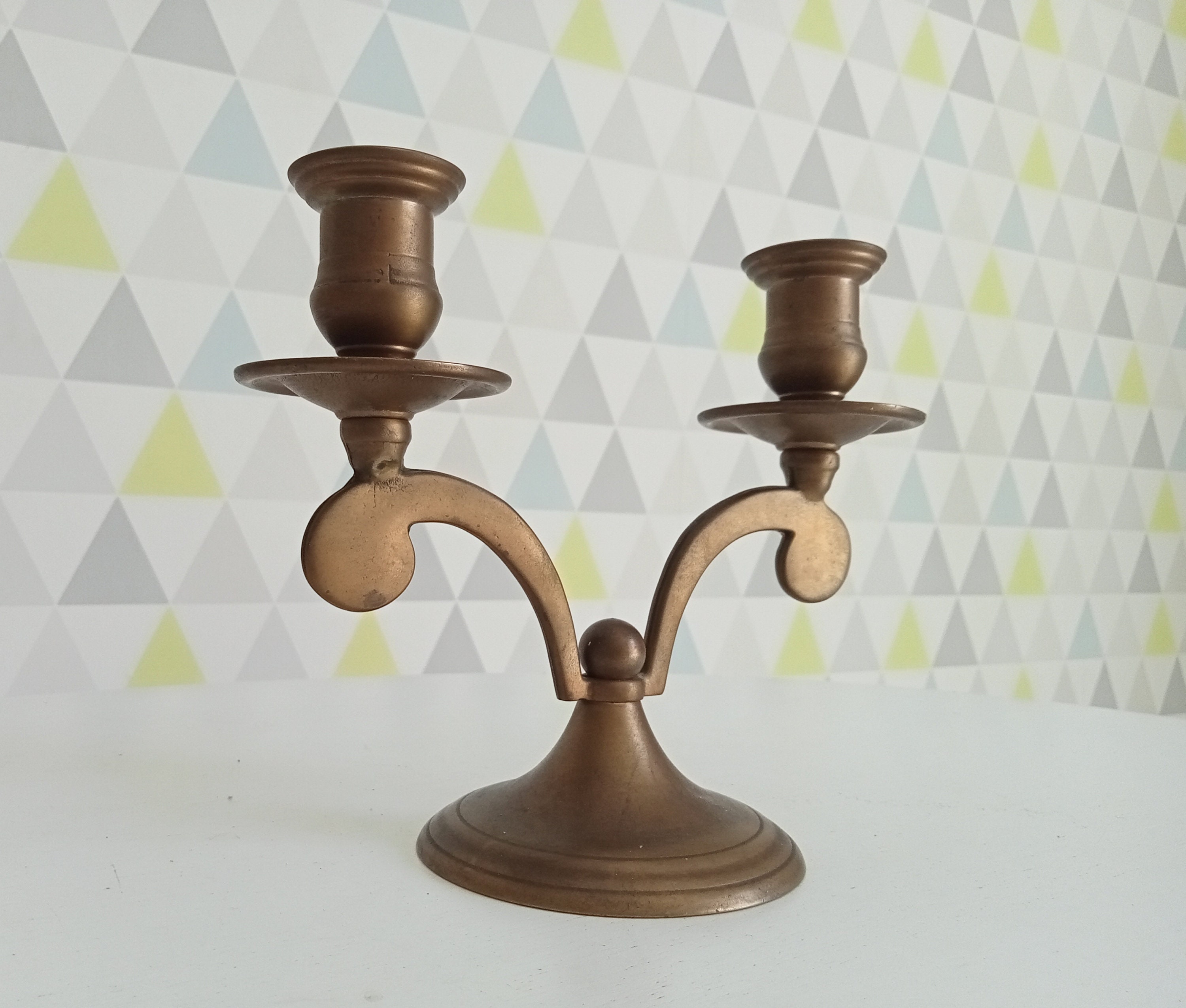 Chandelier vintage 2 branches en laiton massif, Vintage candlestick 2 branches in solid brass