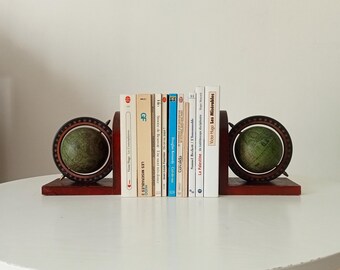 Pair of vintage 1960s world map bookends