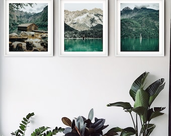 Paesaggio montano - Set di 3 stampe - Stampa lago - Arte della parete naturale - Fotografia naturalistica - Stampa rustica - Poster cabina - Download istantaneo