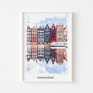 Plakat Amsterdam - Domy w Amsterdamie - Amsterdam Pobierz - Plakat podróżniczy - Amsterdam Zdjęcie - Pobieranie cyfrowe