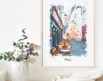 Paris Montmartre - Paris Print - Paris Poster - Watercolor Poster - Travel Poster - Printable - Digital Download