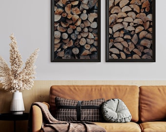 Wood Log Set of 2 Prints - Wood Art - Wood Pile Poster - Rustic Poster - Wood Digital Art - Tree Rings - Digital Download - Instant Download