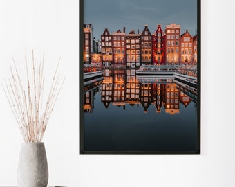 Amsterdam Druck - Grachtenhäuser - Amsterdamer Grachten - Amsterdam Foto - Reisefoto - Amsterdam Poster - Herunterladbarer Kunstdruck
