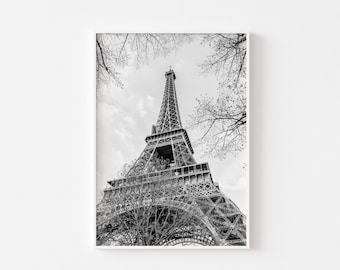 Eiffel Tower Black and White - Paris Print - Travel Photo - Printable Photo - Paris Photography Print - Digital Download - Instant Download