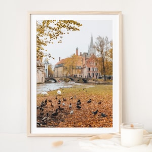 Impression de Bruges - carte postale de Belgique - art mural Bruges - photographie de Belgique - affiche d'automne - impression d'automne rustique - téléchargement numérique