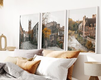 Set of 3 Prints Scotland Edinburgh Travel Photo Gallery Wall Art Fall Decor Dark Academia Decor Instant Download