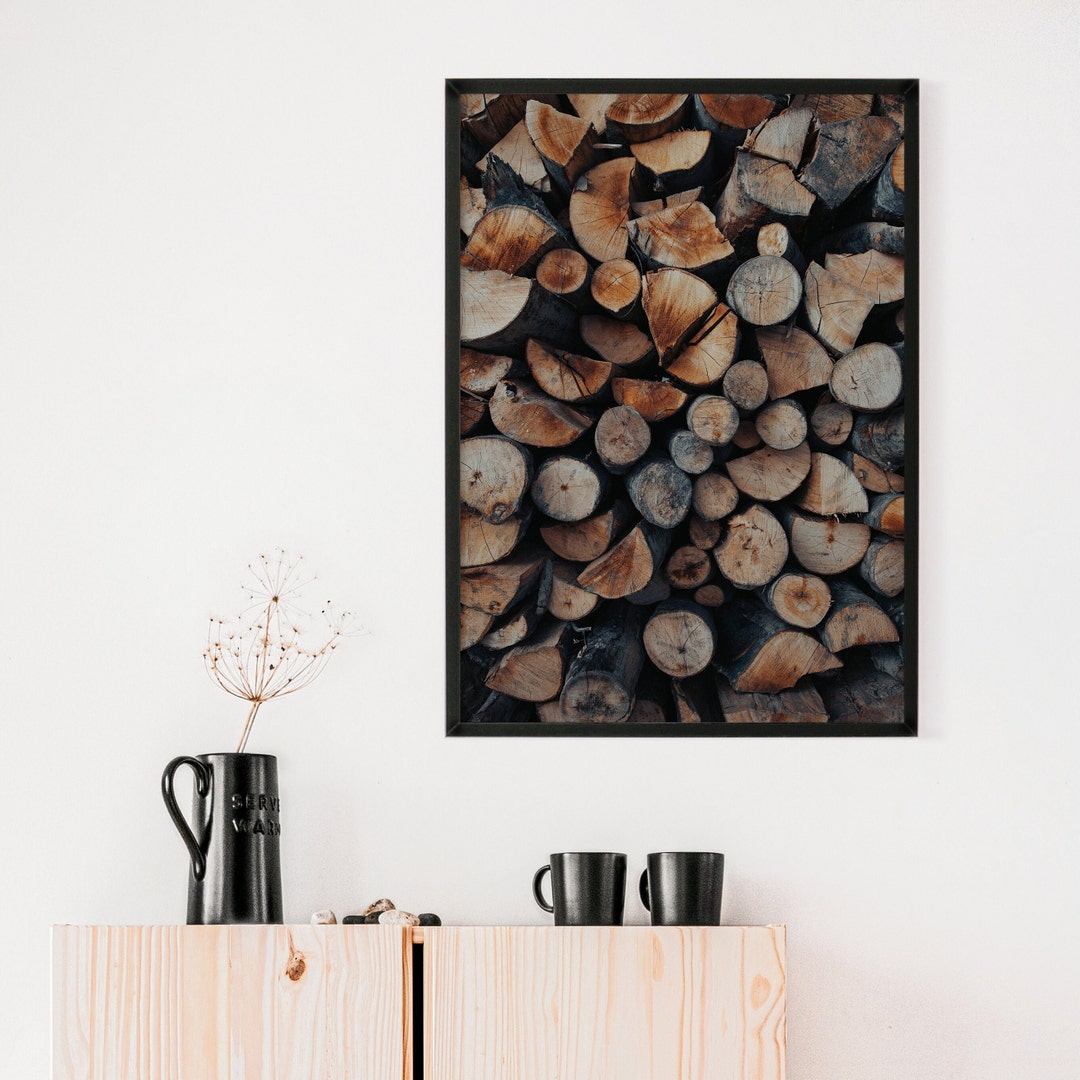 Wood Log Print Wood Wall Art Log Pile Poster Rustic Decor Wood Log Wall
