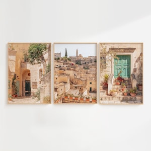 Italy Wall Art Set – Matera Italy Photography Prints -  Rustic Village - Architecture Print -Mediterranean Door Print -Travel Print Digital
