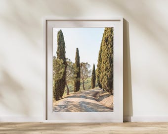 Ciprés - Impresión de carretera en la Toscana - Campiña italiana - Arte mural italiano - Arte imprimible de Italia - Impresión rústica - Descarga digital europea