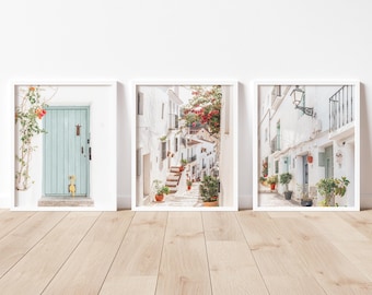 Art mural méditerranéen - lot de 3 impressions - impression Espagne - impression porte - village blanc rustique - impression campagne - impression numérique Europe