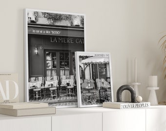 Paris set of 2 Prints Black and white - French Coffee Shop photos - Montmartre Poster - Travel Photo - Digital Download