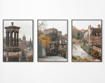 Edinburgh Set of 3 Prints Scotland Gallery Wall Art Travel Photo Fall Decor Dark Academia Instant Download