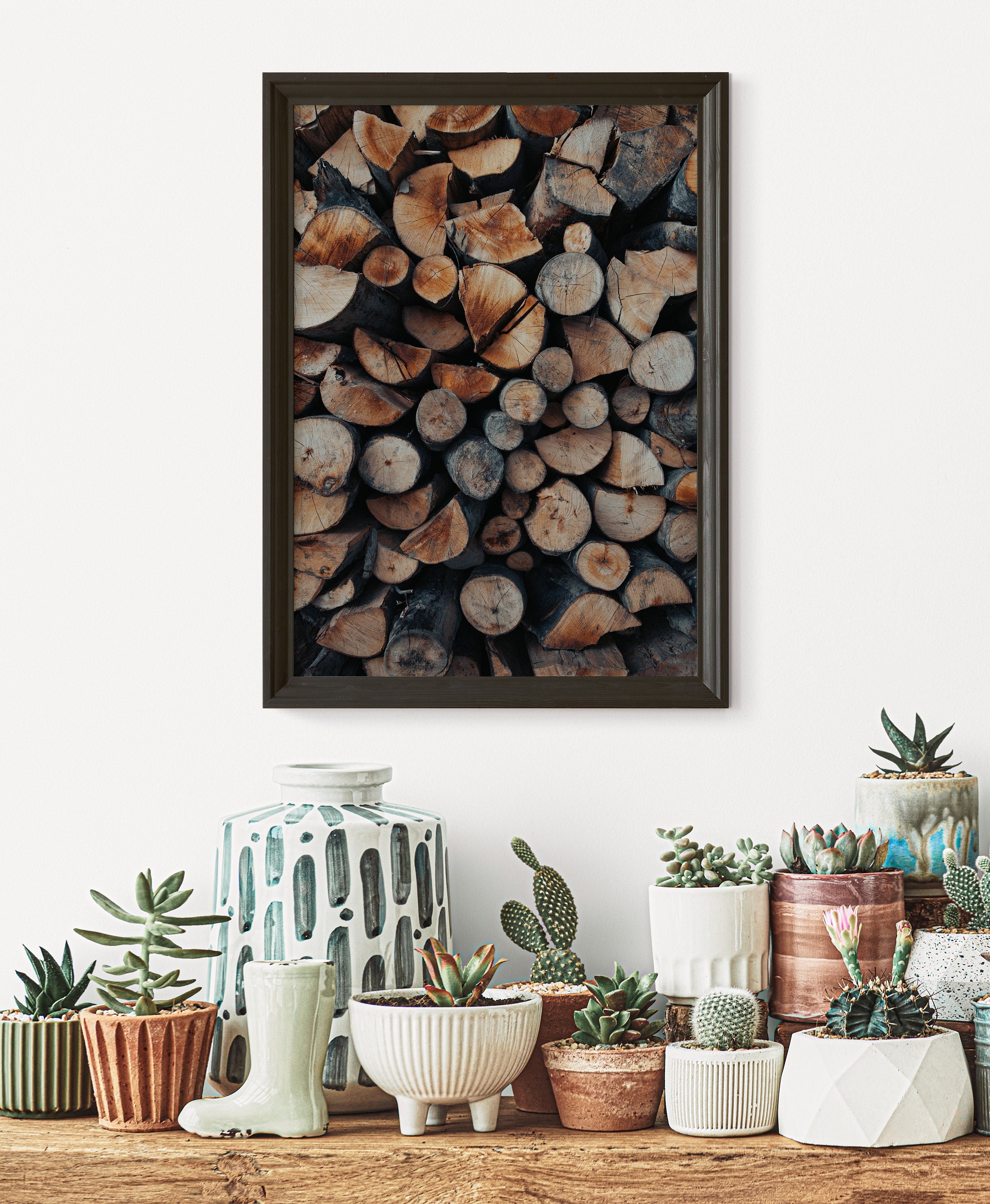 Log Print Design Wood Log Print Wood Wall Art Log Pile Poster Rustic - Etsy