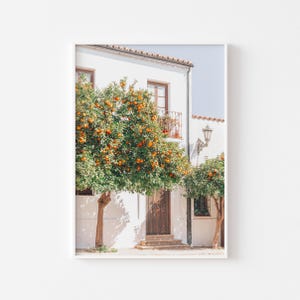 Orange Tree Print - Village Wall Art - Rustic Print - Mediterranean Garden - Fruit Print - Spanish Print - European Wall Art - Digital Print