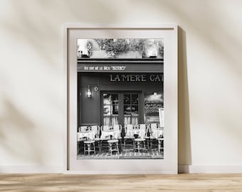 Black and White Paris Print - Paris Cafe Photography - Montmartre Print - Paris Digital Wall Art - Travel Photo - Instant Download