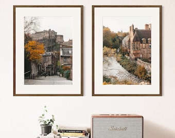 Set of 2 Prints Autumn Edinburgh Scotland Wall Art Dark Academia Prints Travel Photo Instant Download Castle Print UK Print