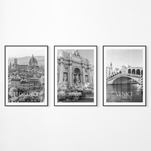 Italy Set of 3 Prints Black and White Photos White Border Rome Print Venice Poster Europe Travel Poster Italy Wall Art Digital Download