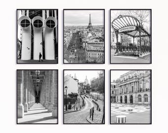 Paris Fotografie - Schwarzweißes Set mit 6 Prints - Montmartre Paris Print - Paris Metro - Digital Art Fotoset