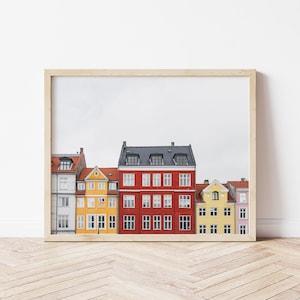 Scandinavian Houses Print Copenhagen Poster Scans Wall Art Horizontal Minimalist Poster Nordic Home Decor Denmark Digital Download