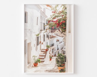 Mediterranean Wall Art - White Washed Village -Rustic Printable -Spain Print -Neutral Wall Art -Olive Green - Greece Print -Instant Download