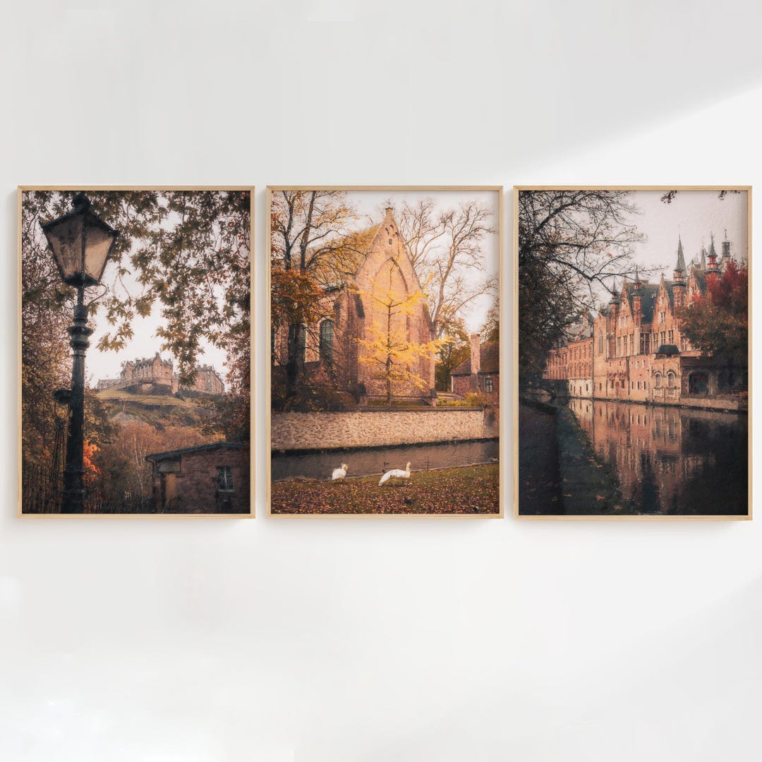 Vintage Fall European Set of 3 Prints - Dark Fall Cottagecore Art ...