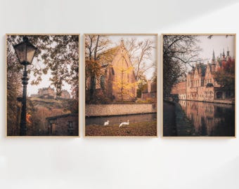Vintage herfst Europese set van 3 prints - Dark Fall Cottagecore Art - Autumn Gallery - Moody Fall Wall Art - afdrukbare poster herfst boerderij kunst