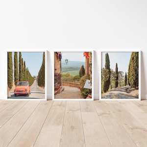 Tuscany Set of 3 Prints -Italy Print - Fiat Print - Cypress Trees - Italian Countryside - Italy Photography - Europe Printable