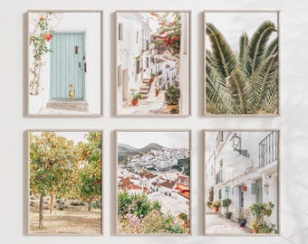 Art mural méditerranéen - lot de 6 impressions - impressions pastel - village blanc rustique - impression campagne Espagne - olivier - téléchargement numérique