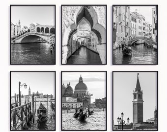 Italy Set of 6 Prints Black and White Gallery Wall Art Venice Travel Photo Home Decor Gift Instant Download