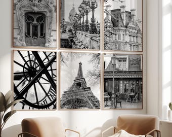 Paris Set of 6 Prints - Black and White Paris Gallery Wall Art - Paris Prints - Travel Poster - Europe Prints - Fine Art - Digital Download