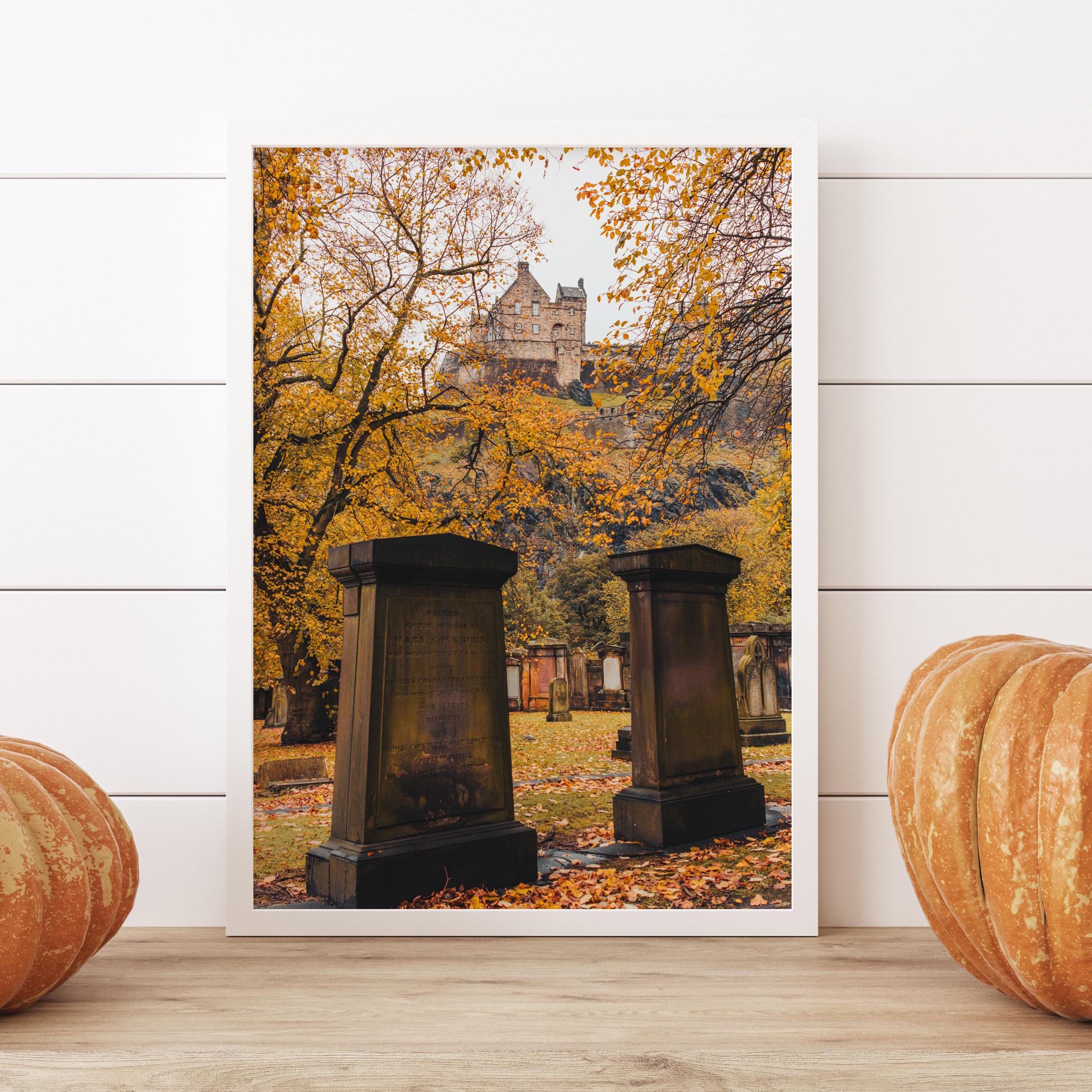 Halloween Decor Castle Graveyard Autumn Dark Academia Print Moody Aesthetic Art Edinburgh Print Fall Digital Download