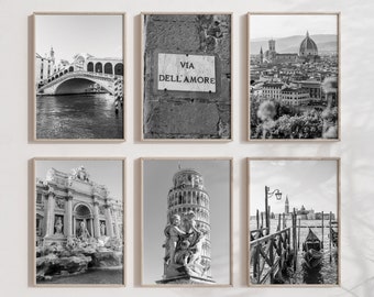 Italy Set of 6 Prints Black and White Italy Photography Venice Print Florence Wall Art Rome Print Tuscany Europe Italian Aesthetic Download