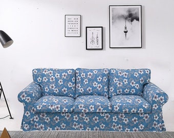 Custom Made Replacement Cover / Slipcover for Ikea Ektorp 3 Seat Sofa Cover Floral pattern and Grid pattern